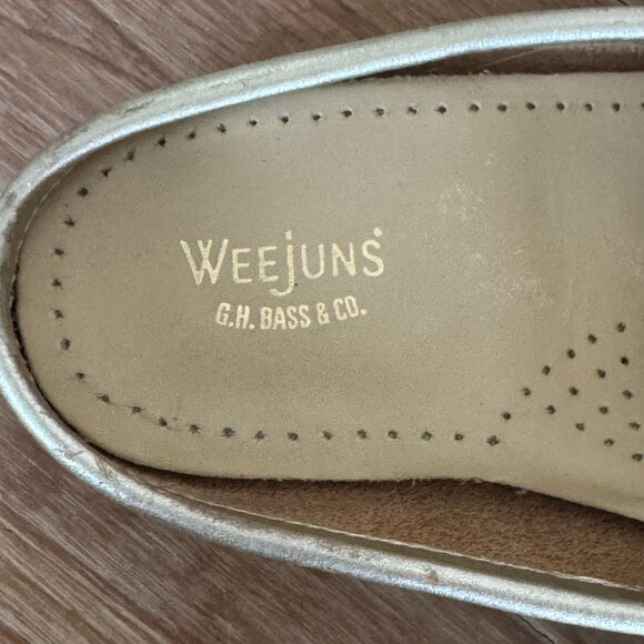 Weejuns by G.H. Bass & Co Metallic Gold Leather Penny Mule Loafer Size 8 - Picture 11 of 13